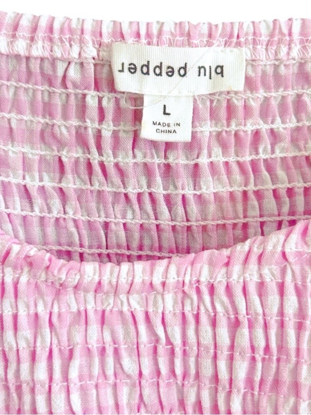 💐Blu Pepper Light Pink Gingham Smocked Mini Dress, Jr.L - Picture 3 of 5